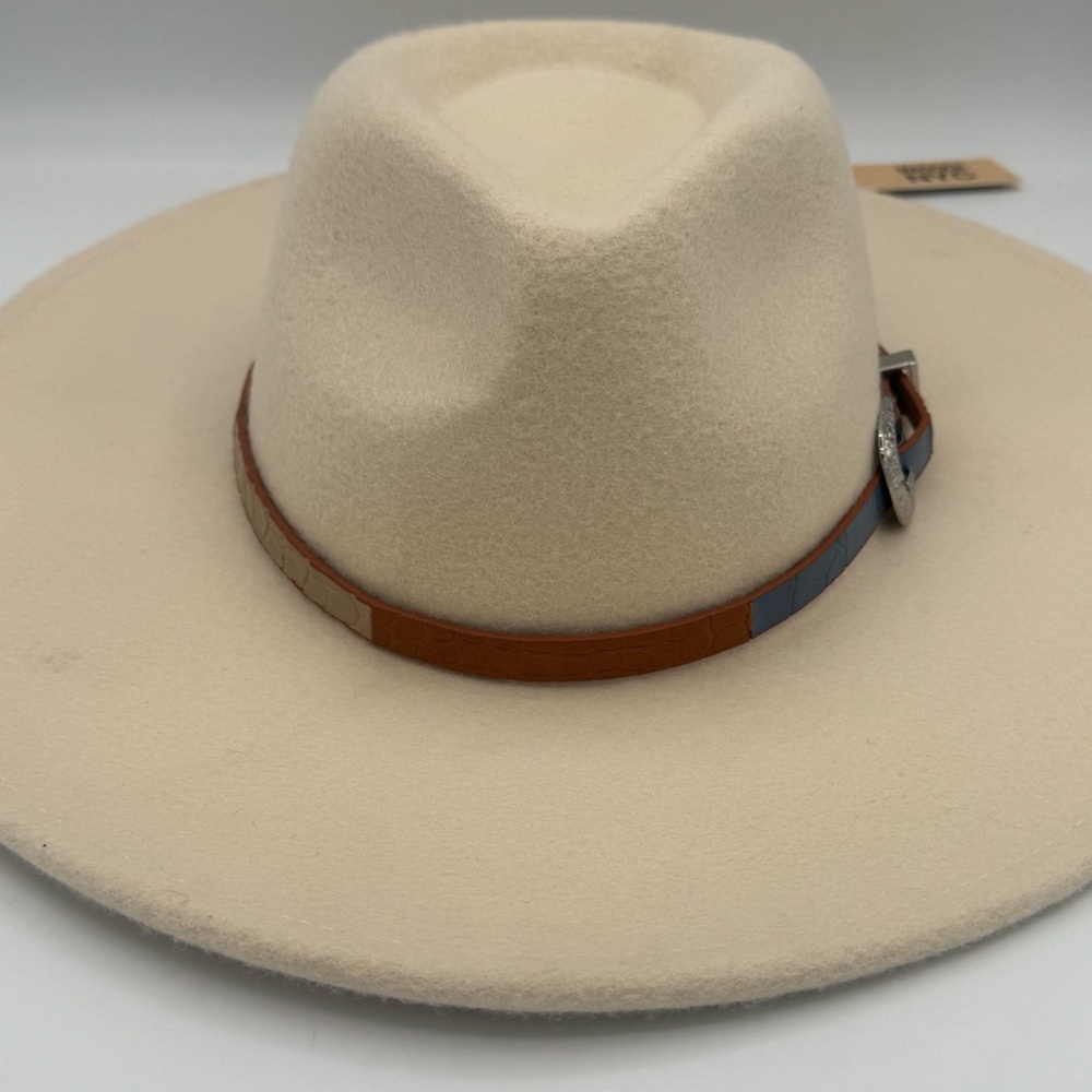 NWT Madden NYC Cream Wide Brim Felt Western Cowboy Cowgirl Hat with Hat Band - Picture 5 of 10